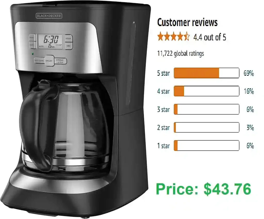 BLACK+DECKER Programmable Coffeemaker, Black